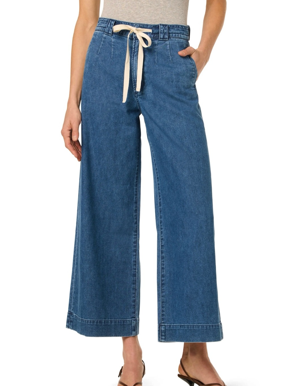 Joe's Jeans Blue Drawstring Tie Front Trouser Crop Wide Leg Jeans Women 27
